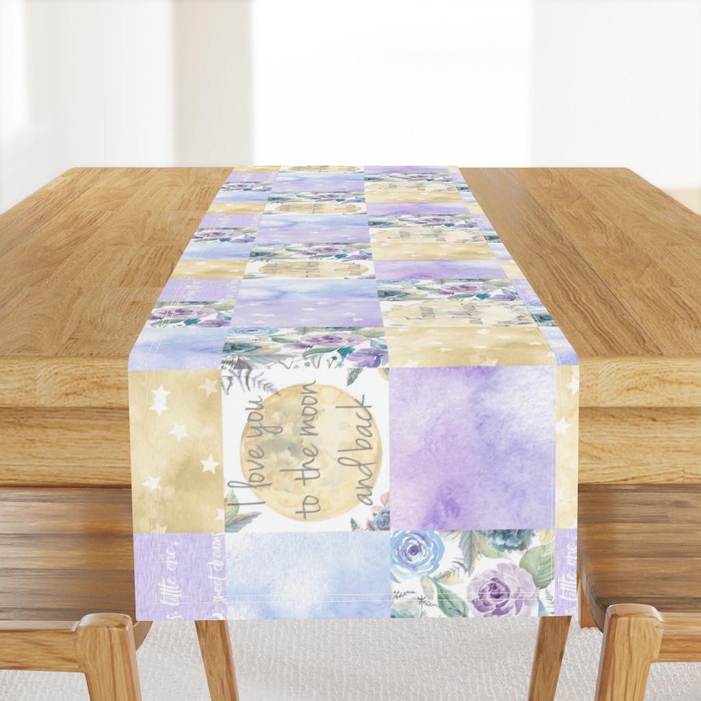 I love you to the Moon and Back Wholecloth - Purple floral - ROTATED 