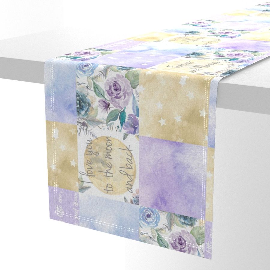 I love you to the Moon and Back Wholecloth - Purple floral - ROTATED 