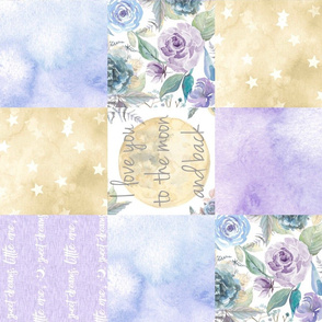I love you to the Moon and Back Wholecloth - Purple floral - ROTATED 