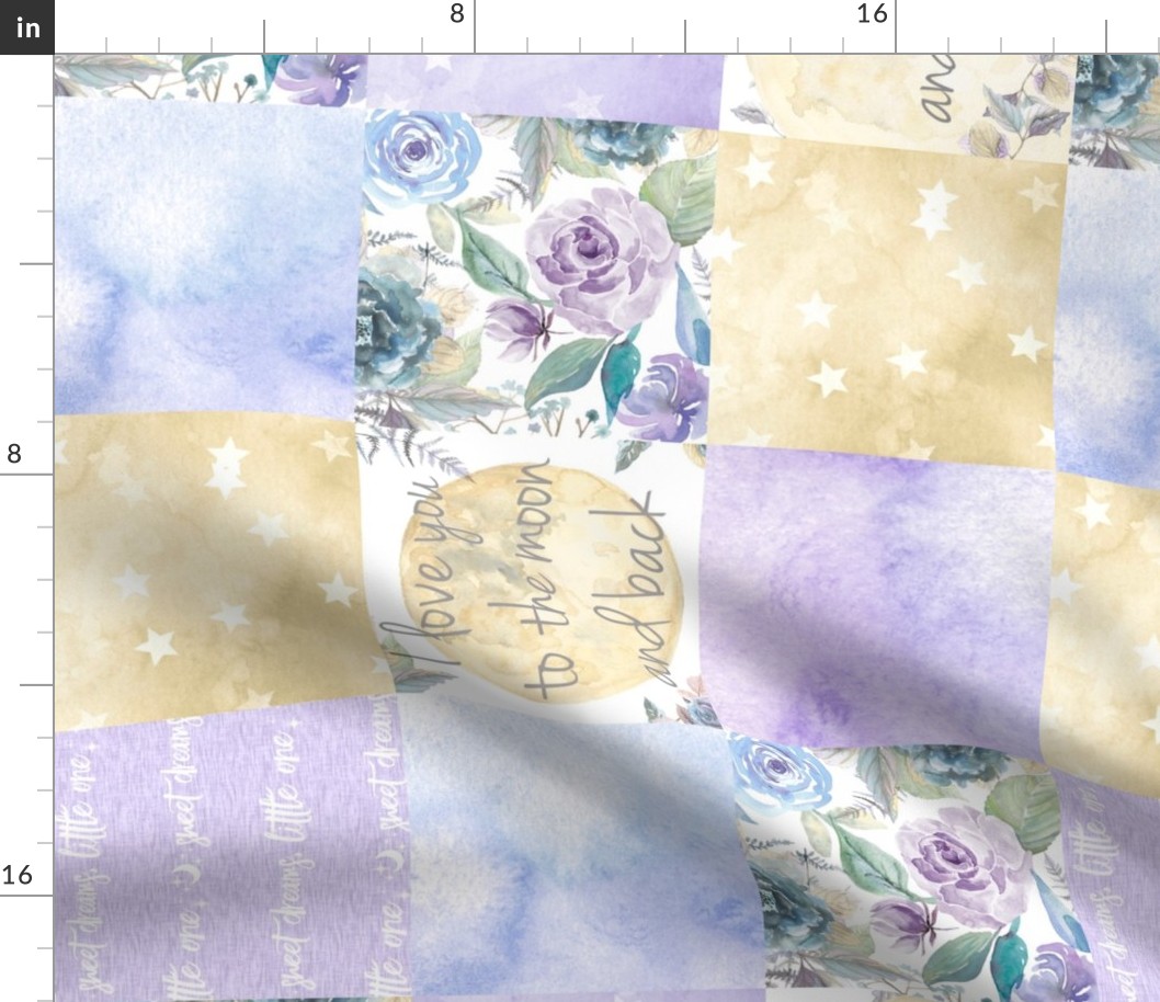 I love you to the Moon and Back Wholecloth - Purple floral - ROTATED 