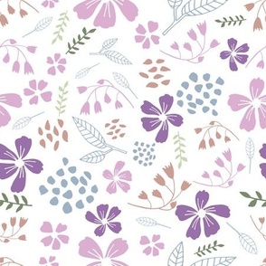 Angel Delight - Botanical Line Art Floral in Pink Purple White Palette