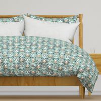  Sage and Blue Art Nouveau Pattern with Peach Flowers small print