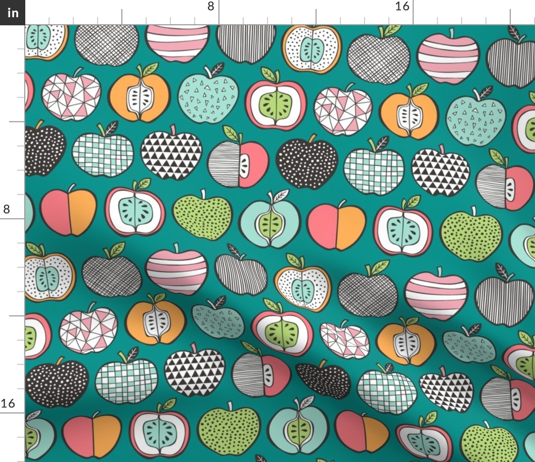 Apples on Teal Green