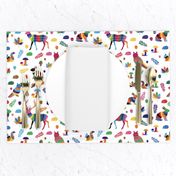 colorful striped woodland animals on white background | small