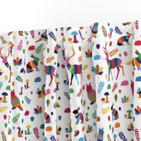 colorful striped woodland animals on white background | small