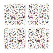 colorful striped woodland animals on white background | small