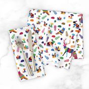 colorful striped woodland animals on white background | small