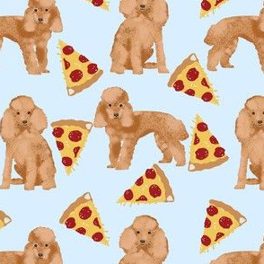 toy poodle fabric - toy poodle, cute poodle, pizza fabric, dog fabric, dog fabric by the yard, pizza fabric by the yard - light blue