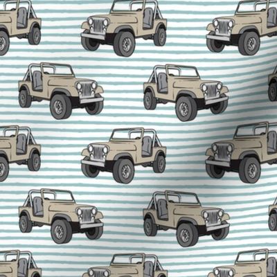jeeps - beige on dusty blue stripes