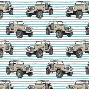 jeeps - beige on dusty blue stripes