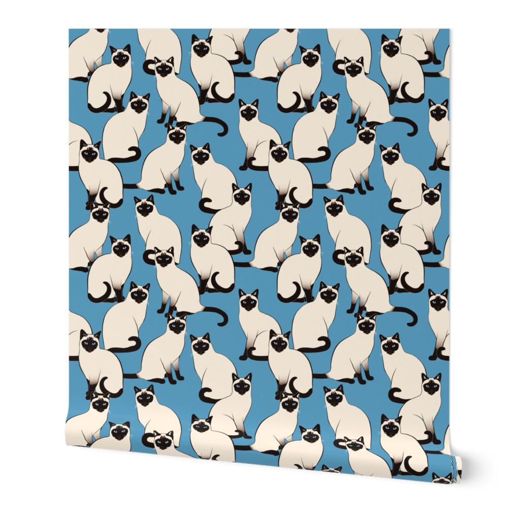 Siamese Cats Crowd on blue (Large scale)