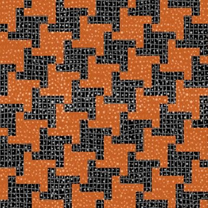 Black and Orange Diagonal Halloween Houndstooth Plaid