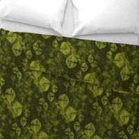 Art Deco whimsical fantasy fine art in Dark Khaki and lime green Large scale texture