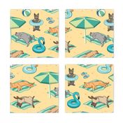 Cats at the Beach Seamless Pattern