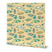 Cats at the Beach Seamless Pattern