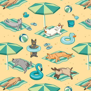 Cats at the Beach Seamless Pattern