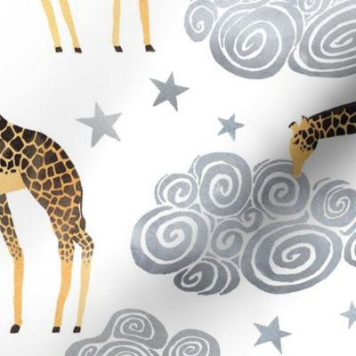 Giraffes clouds and stars