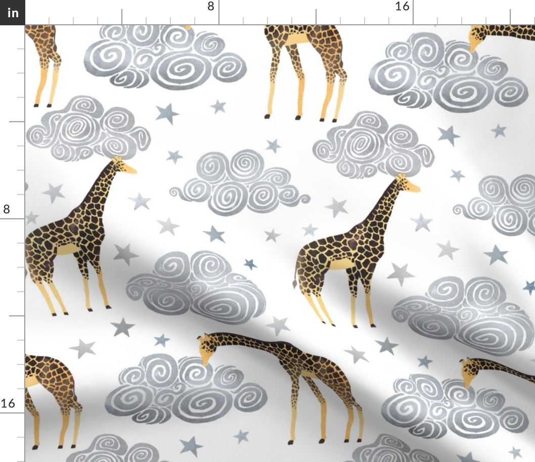 Giraffes clouds and stars