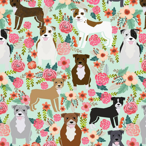 EXTRA LARGE PRINT  Pitbull floral fabric - pitbull dog fabric, floral fabric, dog breeds fabric, pitbulls fabric, pitbull floral fabric, dog fabric by the yard, pitbull fabric by the yard