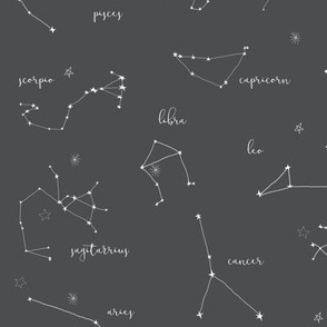zodiac constellations - star sign fabric, astrology fabric, zodiac fabric, constellations fabric, mystical art, illustration, - charcoal