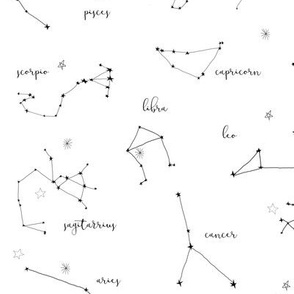 zodiac constellations - star sign fabric, astrology fabric, zodiac fabric, constellations fabric, mystical art, illustration, - white