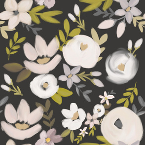 Modern Moody Fall Floral Nudes and Neutrals - Charcoal - Large Scale 