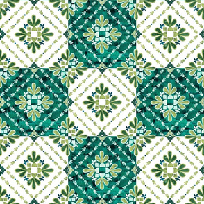 Boho Tiles green and White