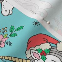 Christmas Unicorn on Light Blue