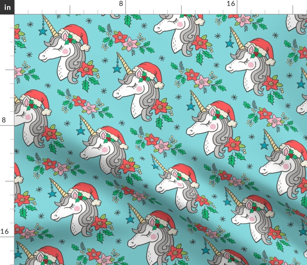 Christmas Unicorn on Light Blue