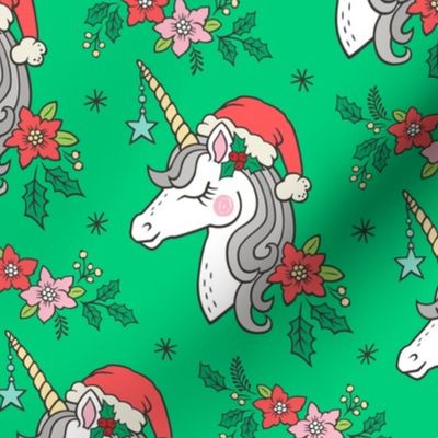 Christmas Unicorn on Green