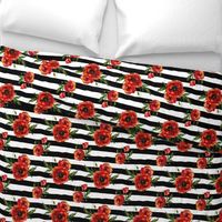 Large // Red Poppies // Black and White Stripes