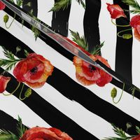 Large // Red Poppies // Black and White Stripes