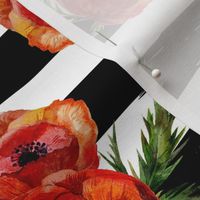 Large // Red Poppies // Black and White Stripes