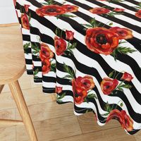 Large // Red Poppies // Black and White Stripes