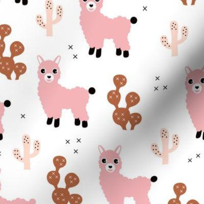 Soft pastel llama alpaca love cactus autumn fall design copper pink