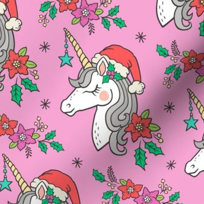 Christmas Unicorn on Pink
