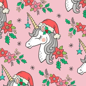 Christmas Unicorn on Light Pink