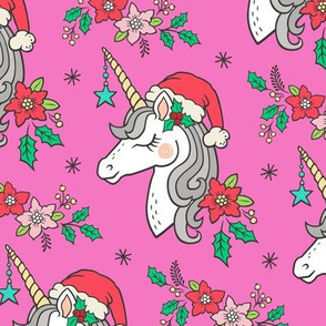 Christmas Unicorn on Dark Pink