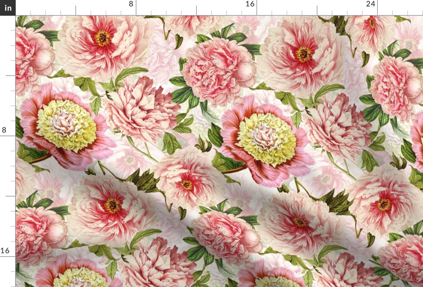 24" Pierre-Joseph Redouté Antique Blush Peonies Pattern