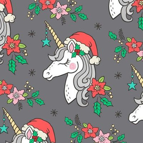 Christmas Unicorn on Dark Grey