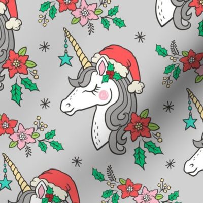 Christmas Unicorn on Light Grey