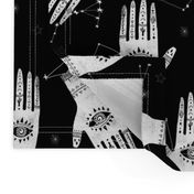 EXTRA LARGE - home dec size - palmistry fabric, palm print fabric, hand, mystic, eye, ouija, tarot, mystic fabric - black
