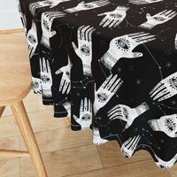 EXTRA LARGE - home dec size - palmistry fabric, palm print fabric, hand, mystic, eye, ouija, tarot, mystic fabric - black