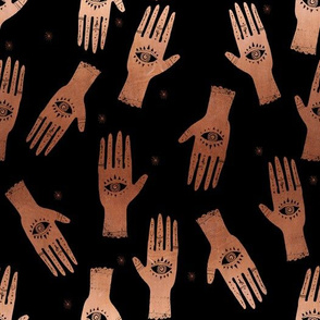 MEDIUM - palmistry hand print, palm print fabric, palmistry, tarot fabric, ouija fabric, hand print, trendy palm print - black and copper