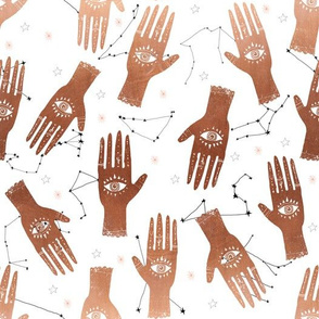 MEDIUM - palmistry hand print, palm print fabric, palmistry, tarot fabric, ouija fabric, hand print, trendy palm print -  copper