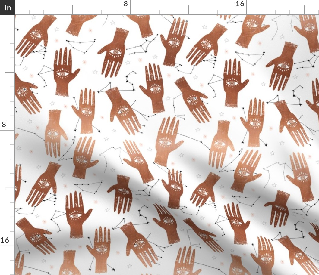 MEDIUM - palmistry hand print, palm print fabric, palmistry, tarot fabric, ouija fabric, hand print, trendy palm print -  copper