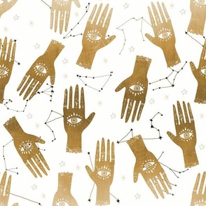 MEDIUM - palmistry hand print, palm print fabric, palmistry, tarot fabric, ouija fabric, hand print, trendy palm print -  - gold