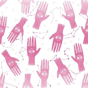 MEDIUM - palmistry hand print, palm print fabric, palmistry, tarot fabric, ouija fabric, hand print, trendy palm print - pink