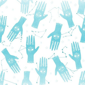 MEDIUM - palmistry hand print, palm print fabric, palmistry, tarot fabric, ouija fabric, hand print, trendy palm print - blue