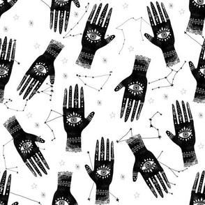 MEDIUM - palmistry hand print, palm print fabric, palmistry, tarot fabric, ouija fabric, hand print, trendy palm print -  black and white